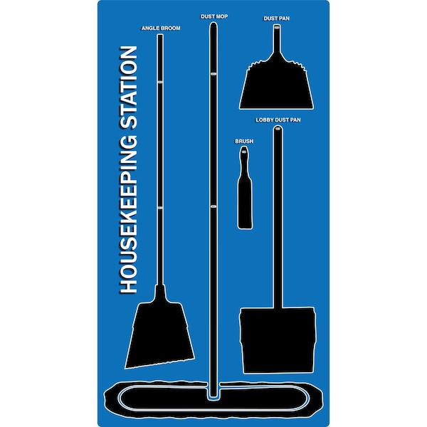 5S Housekeeping Shadow Board Broom Station Version 4 - Blue Board / Black Shadows  With Broom
